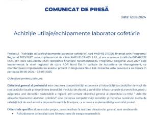 Achiziție utilaje/echipamente laborator cofetărie