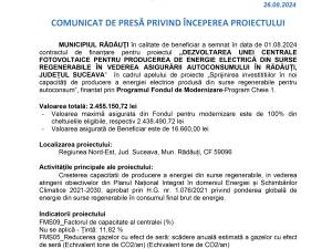 COMUNICAT DE PRESĂ PRIVIND ÎNCEPEREA PROIECTULUI