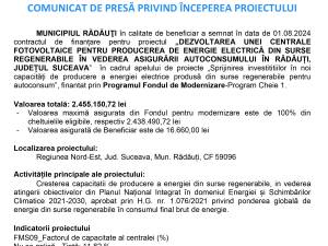 COMUNICAT DE PRESĂ PRIVIND ÎNCEPEREA PROIECTULUI