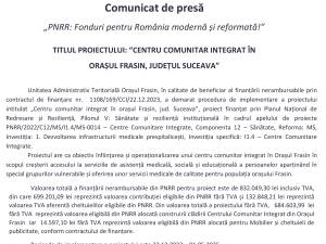 TITLUL PROIECTULUI: “CENTRU COMUNITAR INTEGRAT ÎN ORAȘUL FRASIN, JUDEȚUL SUCEAVA”