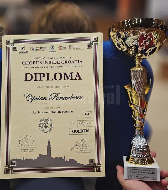 Diplome și medalii de aur pentru Corala de fete a Colegiului Național „Ștefan cel Mare” Suceava, la un concurs desfășurat în Croația