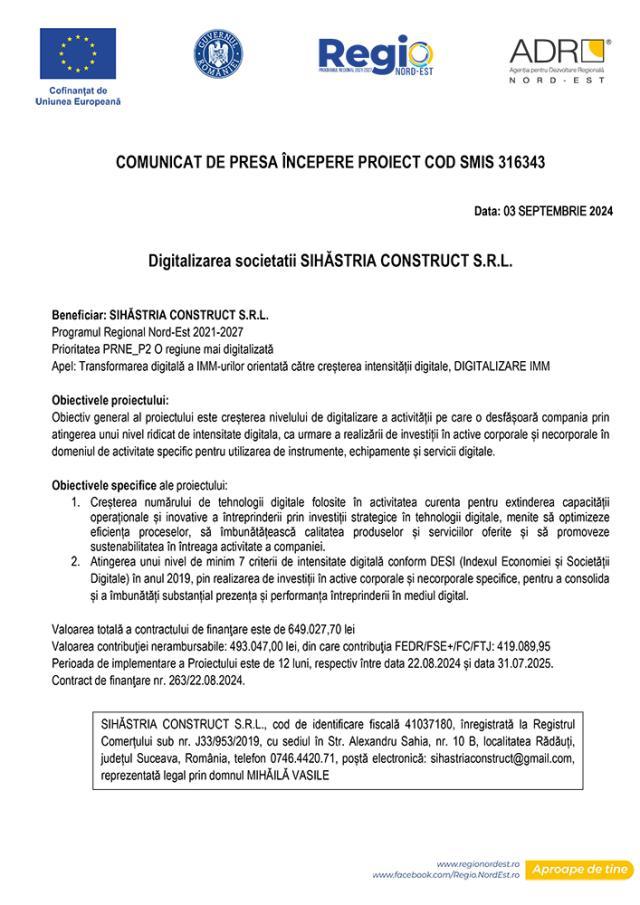 Digitalizarea societatii SIHĂSTRIA CONSTRUCT S.R.L.