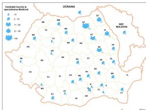 Distribuția geografică a candidaților înscrişi la admiterea pentru  programul de Medicină al USV, pe baza datelor din 11 septembrie. Foto - Facebook prof. univ. dr. rector Mihai Dimian