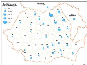 Distribuția geografică a candidaților înscrişi la admiterea pentru  programul de Medicină al USV, pe baza datelor din 11 septembrie. Foto - Facebook prof. univ. dr. rector Mihai Dimian