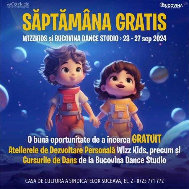 O SĂPTĂMÂNĂ de cursuri GRATUITE pentru copii, oferite de Centrul Educațional WizzKids – Before & After School și Bucovina Dance Studio