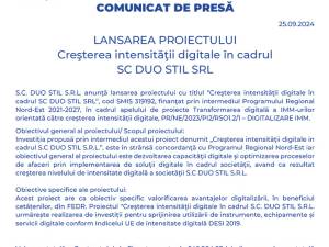 LANSAREA PROIECTULUI Creşterea intensităţii digitale în cadrul SC DUO STIL SRL