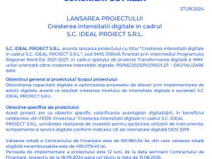 LANSAREA PROIECTULUI Cresterea intensitatii digitale in cadrul S.C. IDEAL PROIECT S.R.L.