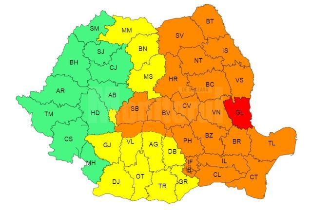 De duminică seară, începând cu ora 20:00, județul Suceava intră sub incidența codului portocaliu de fenomene meteo periculoase