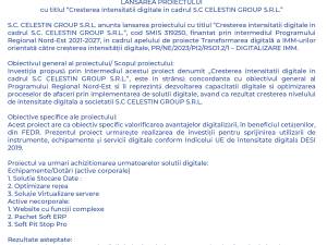 LANSAREA PROIECTULUI cu titlul “Cresterea intensitatii digitale in cadrul S.C CELESTIN GROUP S.R.L.”