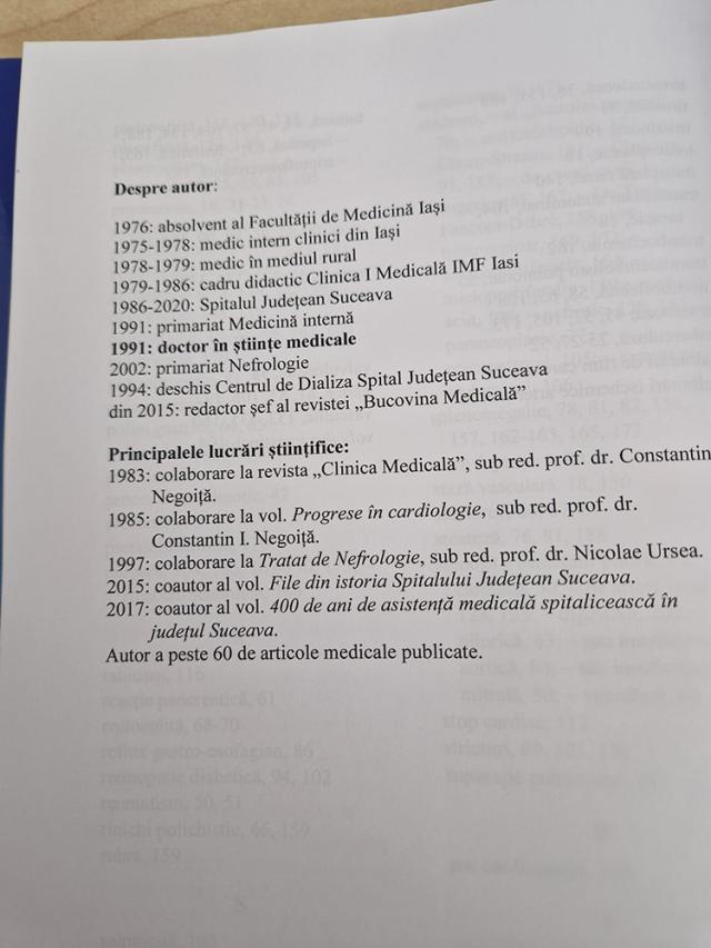 „Medicina internă povestită pacienților”, volum scris de „părintele nefrologiei” la Suceava, dr. Mihai Ardeleanu, dedicat tuturor celor pe care i-a tratat