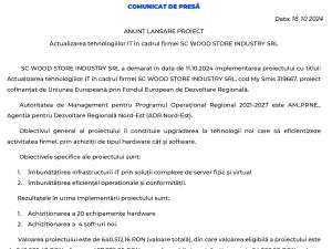 ANUNȚ LANSARE PROIECT Actualizarea tehnologiilor IT în cadrul firmei SC WOOD STORE INDUSTRY SRL