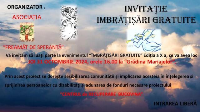 Evenimentul caritabil „Îmbrăţişări Gratuite”, în ultima zi din octombrie, la Câmpulung Moldovenesc