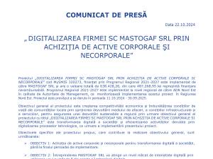 „DIGITALIZAREA FIRMEI SC MASTOGAF SRL PRIN ACHIZIŢIA DE ACTIVE CORPORALE ŞI NECORPORALE”