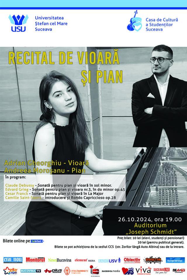 Recital de vioară și pian, pe scena Universității