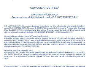 LANSAREA PROIECTULUI „Creşterea intensităţii digitale în cadrul S.C LUST EXPERT S.R.L.”