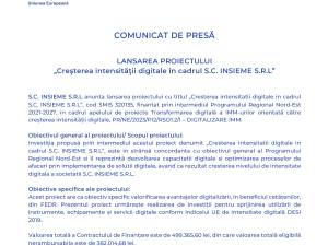 LANSAREA PROIECTULUI  „Creşterea intensităţii digitale în cadrul S.C. INSIEME S.R.L”