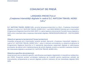 LANSAREA PROIECTULUI  „Creşterea intensităţii digitale în cadrul S.C. NATCOM TRAVEL NORD S.R.L”