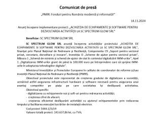 Anunț începere implementare proiect: „ACHIZIŢIA DE ECHIPAMENTE ŞI SOFTWARE PENTRU DEZVOLTAREA ACTIVITĂŢII LA SC SPECTRUM GLOW SRL”