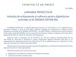 LANSAREA PROIECTULUI  Achiziția de echipamente și software pentru digitalizarea  activității la SC ENERGO SISTEM SRL