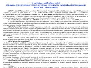 SPRIJINIREA EFICIENȚEI ENERGETICE ȘI A GESTIONĂRII INTELIGENTE A ENERGIEI ÎN CLĂDIREA PRIMĂRIEI ADÂNCATA, Cod SMIS: 140068