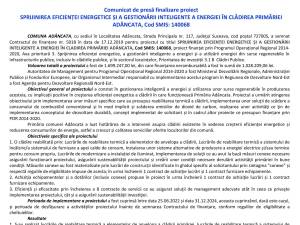 SPRIJINIREA EFICIENȚEI ENERGETICE ȘI A GESTIONĂRII INTELIGENTE A ENERGIEI ÎN CLĂDIREA PRIMĂRIEI ADÂNCATA, Cod SMIS: 140068