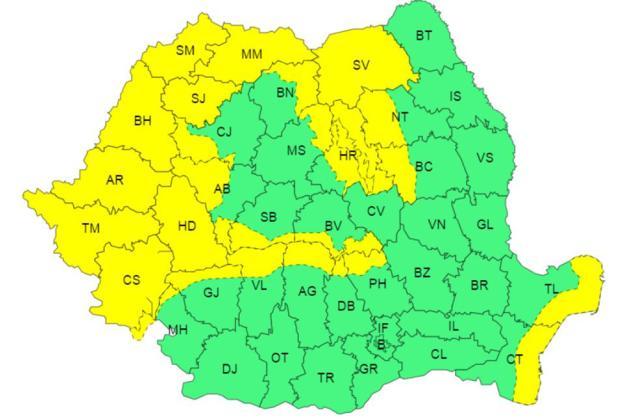 Cod galben de vreme rea: vânt, ploi, lapoviță și ninsoare