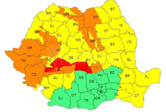 Cod galben și cod portocaliu pentru 22 noiembrie