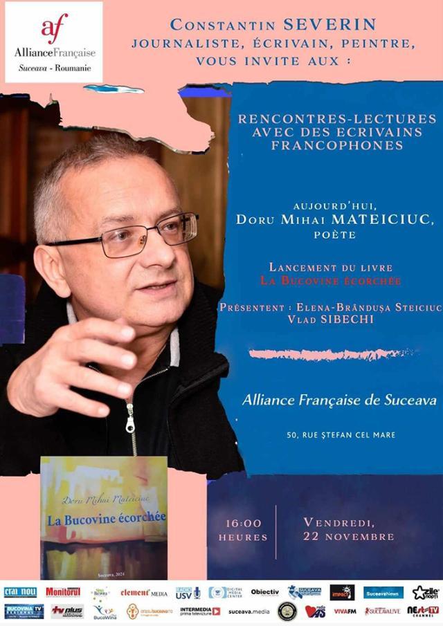 Poetul Doru Mihai Mateiciuc, invitat la o nouă acțiune culturală organizată de Alianța Franceză din Suceava