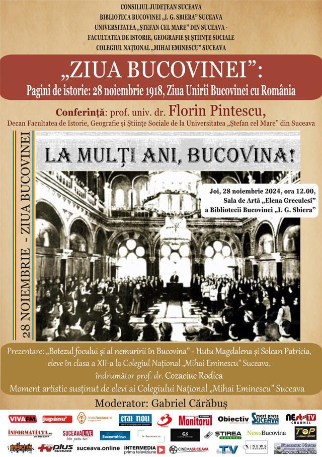 „Ziua Bucovinei - Pagini de istorie – 28 noiembrie 1918, ziua Unirii Bucovinei cu România”, acțiune culturală la Biblioteca Bucovinei