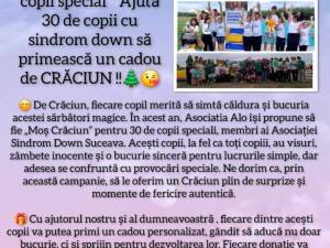 Campanie umanitară pentru sprijinirea a 30 de „copii speciali” din comunitatea Asociației Sindrom Down Suceava