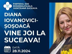 Președinta S.O.S. România, Diana Șoșoacă, va fi prezentă joi în județul Suceava