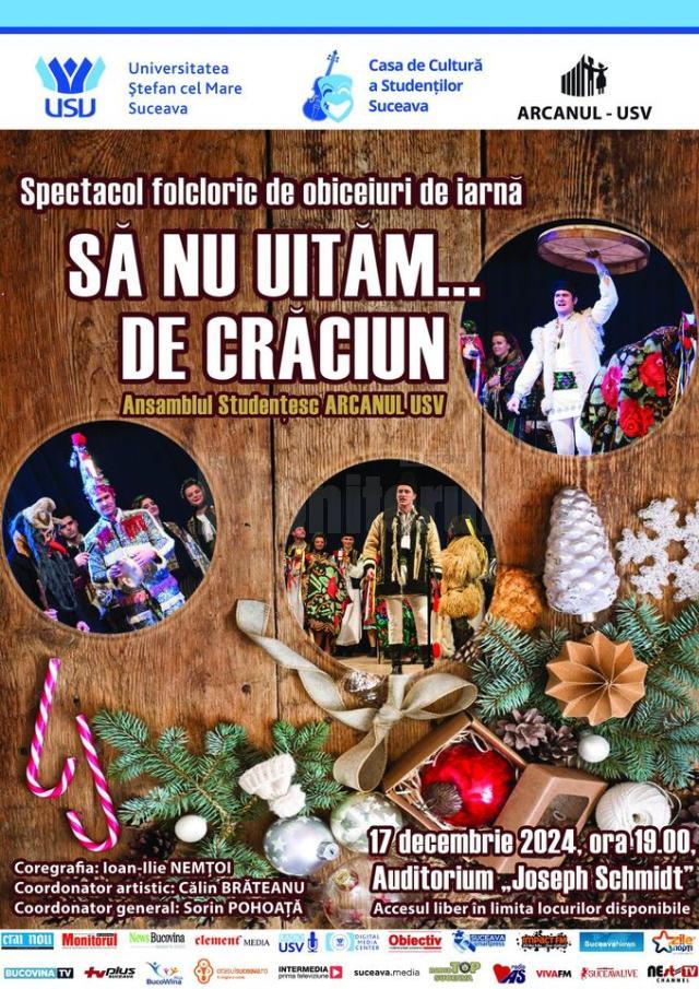 Spectacol cu obiceiuri de iarnă „Să nu uităm... de Crăciun”, gratuit, pe scena USV