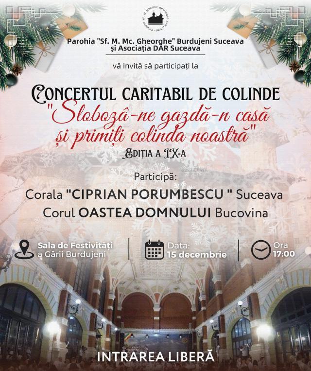 Parohia „Sf. Mare Mucenic Gheorghe” Burdujeni și Asociația „DAR” organizează un concert caritabil de colinde, la Gara Burdujeni