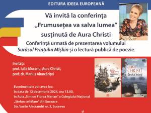 „Frumusețea va salva lumea”, în conferințe susținute de scriitoarea Aura Christi la Suceava și Fălticeni