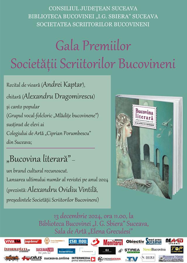 Gala Premiilor Societății Scriitorilor Bucovineni, vineri, la Biblioteca Bucovinei