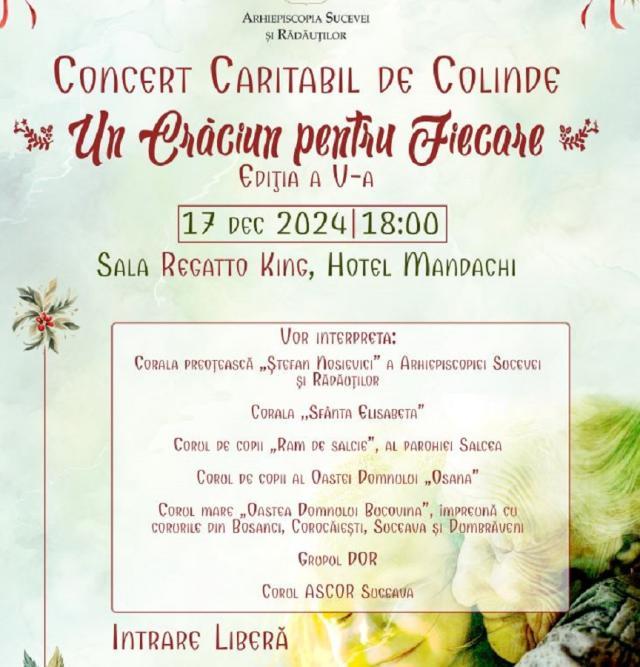 Concert caritabil de colinde, în cadrul proiectului ,,Un Crăciun pentru fiecare”, ediția a V-a, la Hotel Mandachi