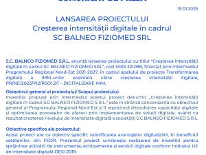 LANSAREA PROIECTULUI Creșterea intensității digitale în cadrul SC BALNEO FIZIOMED SRL