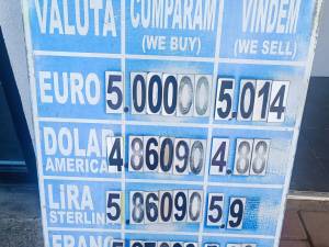 Euro a trecut de 5 lei, atât la cumpărare, cât și la vânzare