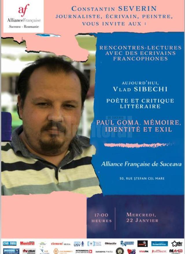 Poetul și criticul literar Vlad Sibechi, invitat, miercuri, la o acțiune organizată de Alianța Franceză din Suceava