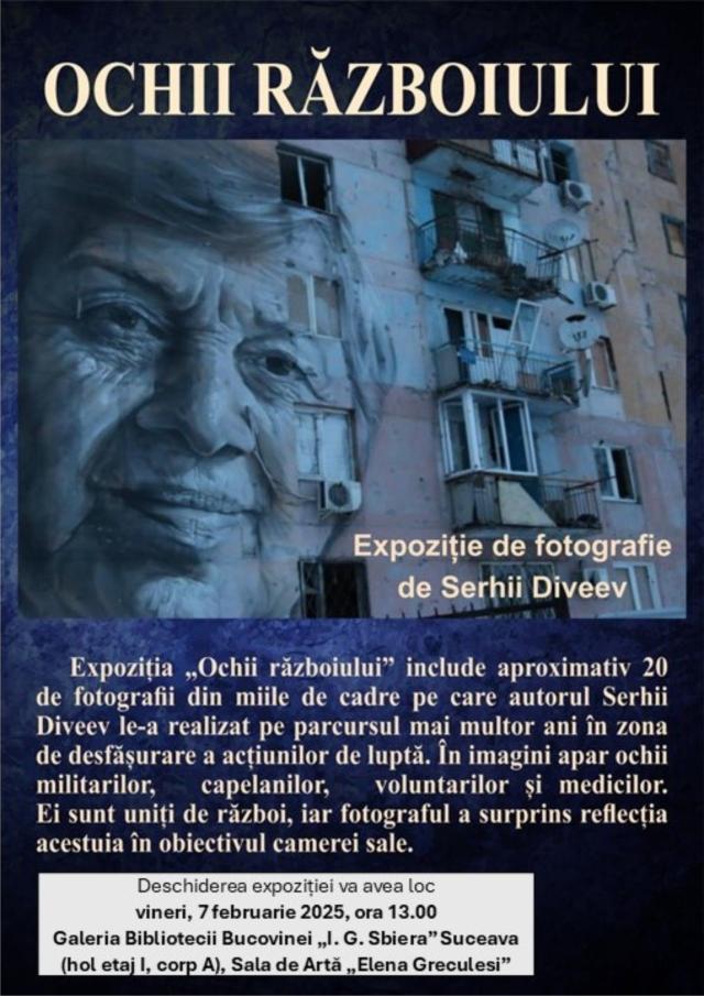 „Ochii războiului”, expoziție de fotografie de Serhii Diveev, la Biblioteca Bucovinei „I.G. Sbiera”