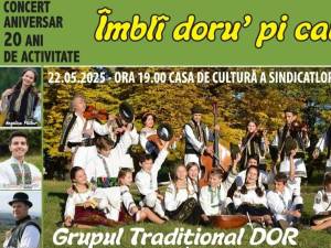 Grupul Tradițional Dor și artiștii Angelica Flutur, Călin Brăteanu și Grigore Gherman, în concert pe scena Casei de Cultură a Sindicatelor Suceava