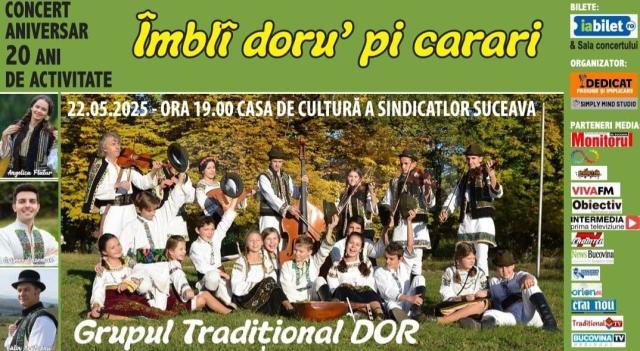 Grupul Tradițional Dor și artiștii Angelica Flutur, Călin Brăteanu și Grigore Gherman, în concert pe scena Casei de Cultură a Sindicatelor Suceava