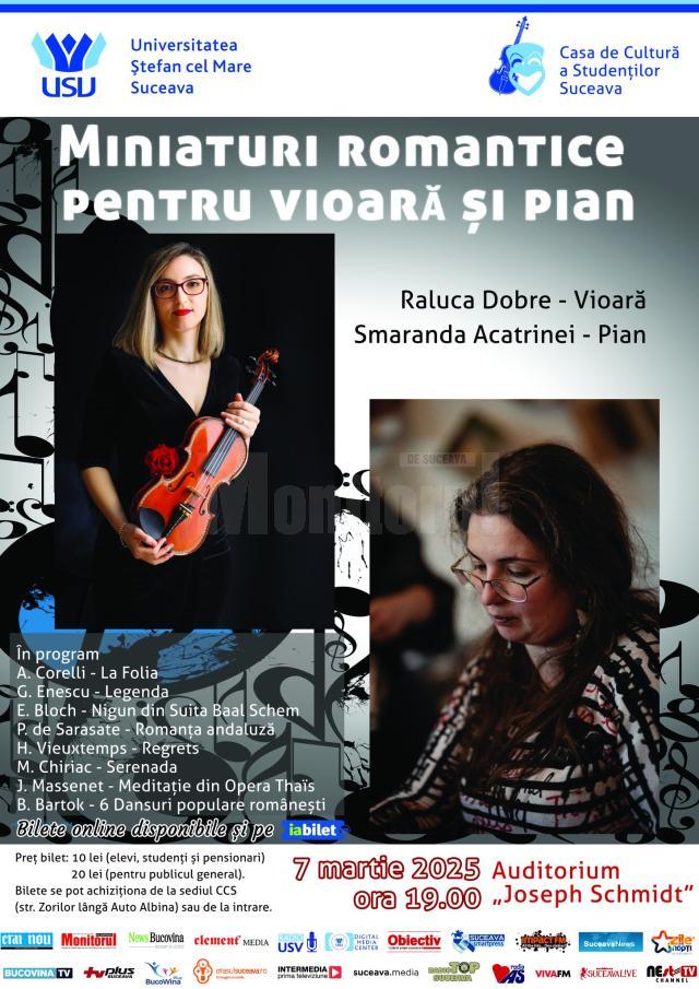 Recital de vioară și pian, cu Raluca Dobre și Smaranda Acatrinei, la USV