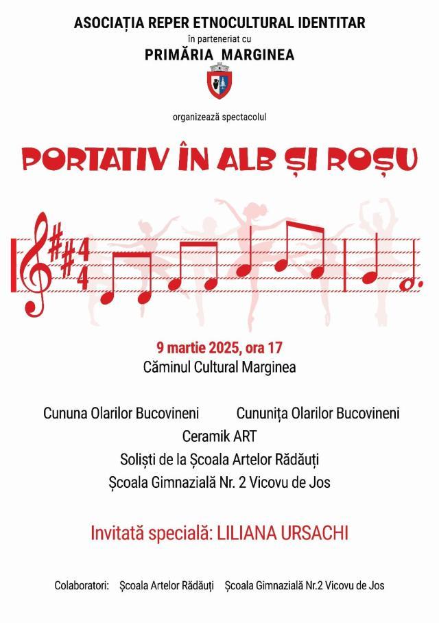 Spectacolul „Portativ în alb și roșu”, la Căminul Cultural din Marginea