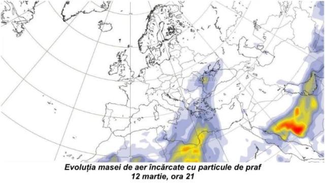 Evoluție nor de praf saharian - sursa ANM