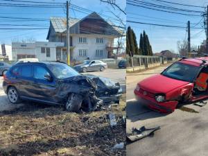 O șoferiță care a depășit o coloană de mașini a provocat un accident cu doi răniți