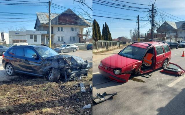 O șoferiță care a depășit o coloană de mașini a provocat un accident cu doi răniți