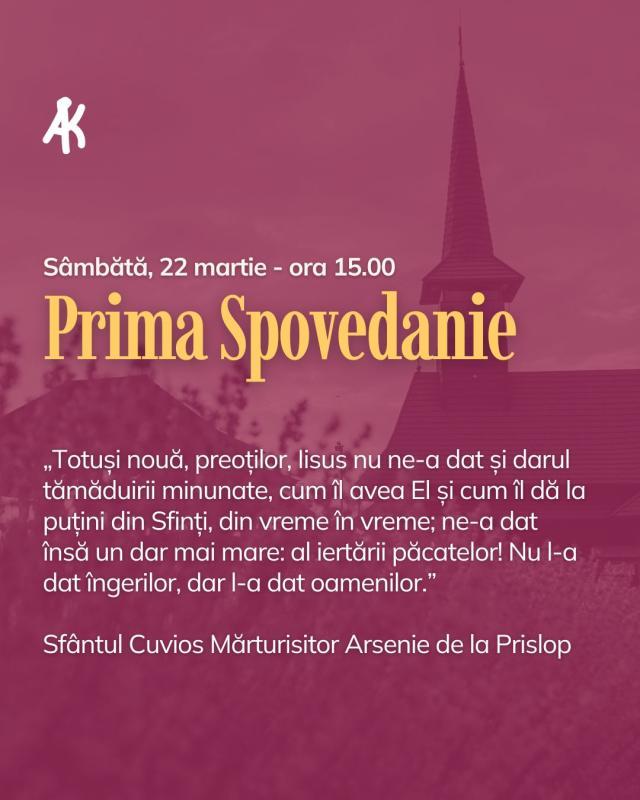 Persoanele care nu și-au mărturisit păcatele niciodată, așteptate, sâmbătă, la Biserica „Sfânta Ecaterina”, la „Prima Spovedanie”