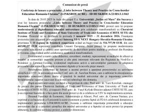 Conferinţa de lansare a proiectului „Links between Theory and Practice in Cross-border Education Romania-Ukraine” (LINKSROUACBE) – ID HUSKROUA/23/RS/3.1/043