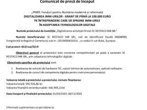 „PNRR: Fonduri pentru România modernă și reformată DIGITALIZAREA IMM-URILOR - GRANT DE PÂNĂ LA 100.000 EURO PE ÎNTREPRINDERE CARE SĂ SPRIJINE IMM-URILE ÎN ADOPTAREA TEHNOLOGIILOR DIGITALE